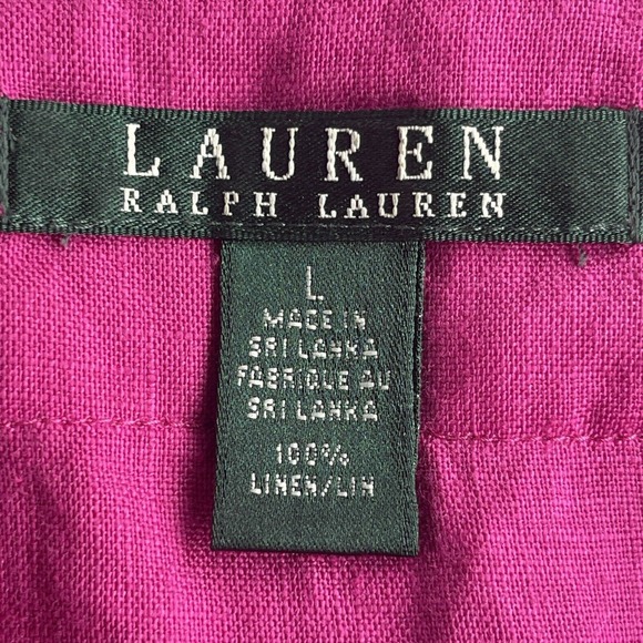 LRL Lauren Ralph Lauren Top Womens Large Pink Linen V-neck Long Sleeve Roll Tab - Picture 3 of 9